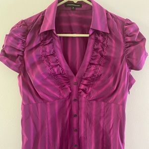 Ladies Sz M Express Career Ruffle Blouse Magenta